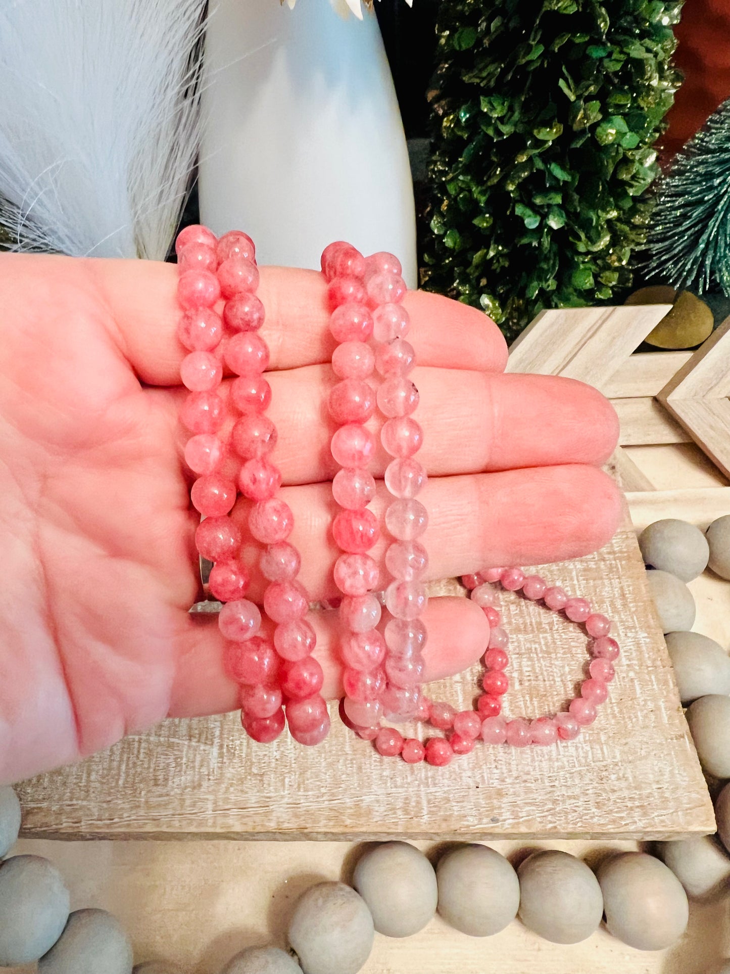 Intuitively Chosen Sakura Cherry Blossom Rhodonite aka Ice Rhodonite Bracelet