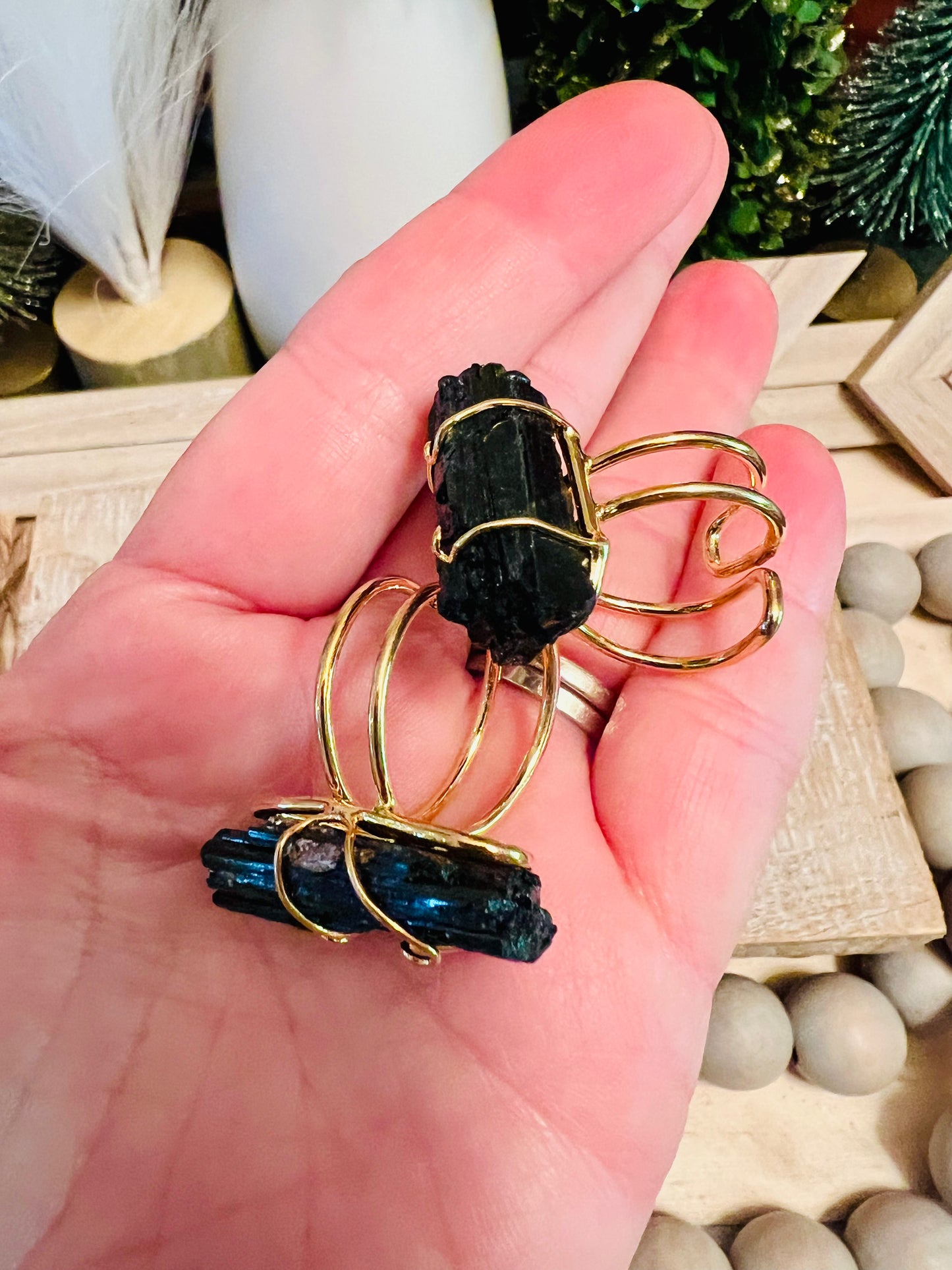 Intuitively Chosen Black Tourmaline Gold Ring