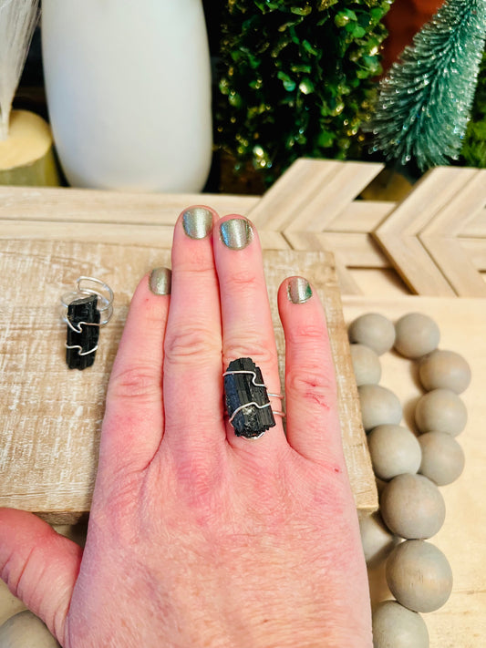 Intuitively Chosen Black Tourmaline Silver Ring