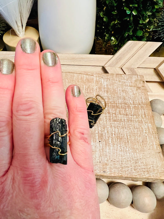 Intuitively Chosen Black Tourmaline Gold Ring