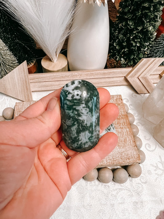 Intuitively Chosen Moss Agate Palm Stone - medium