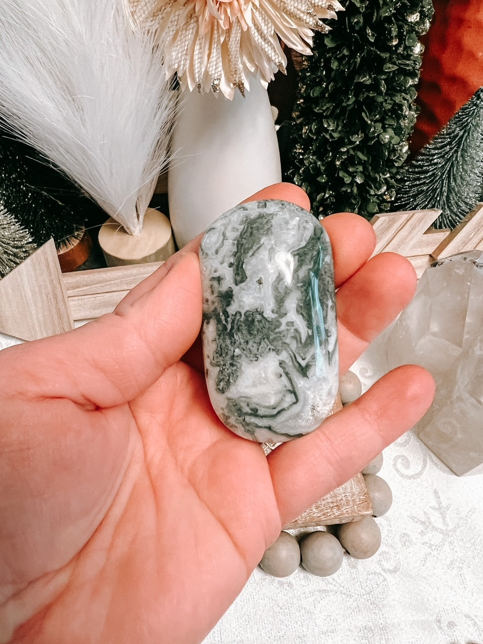 Intuitively Chosen Moss Agate Palm Stone - medium