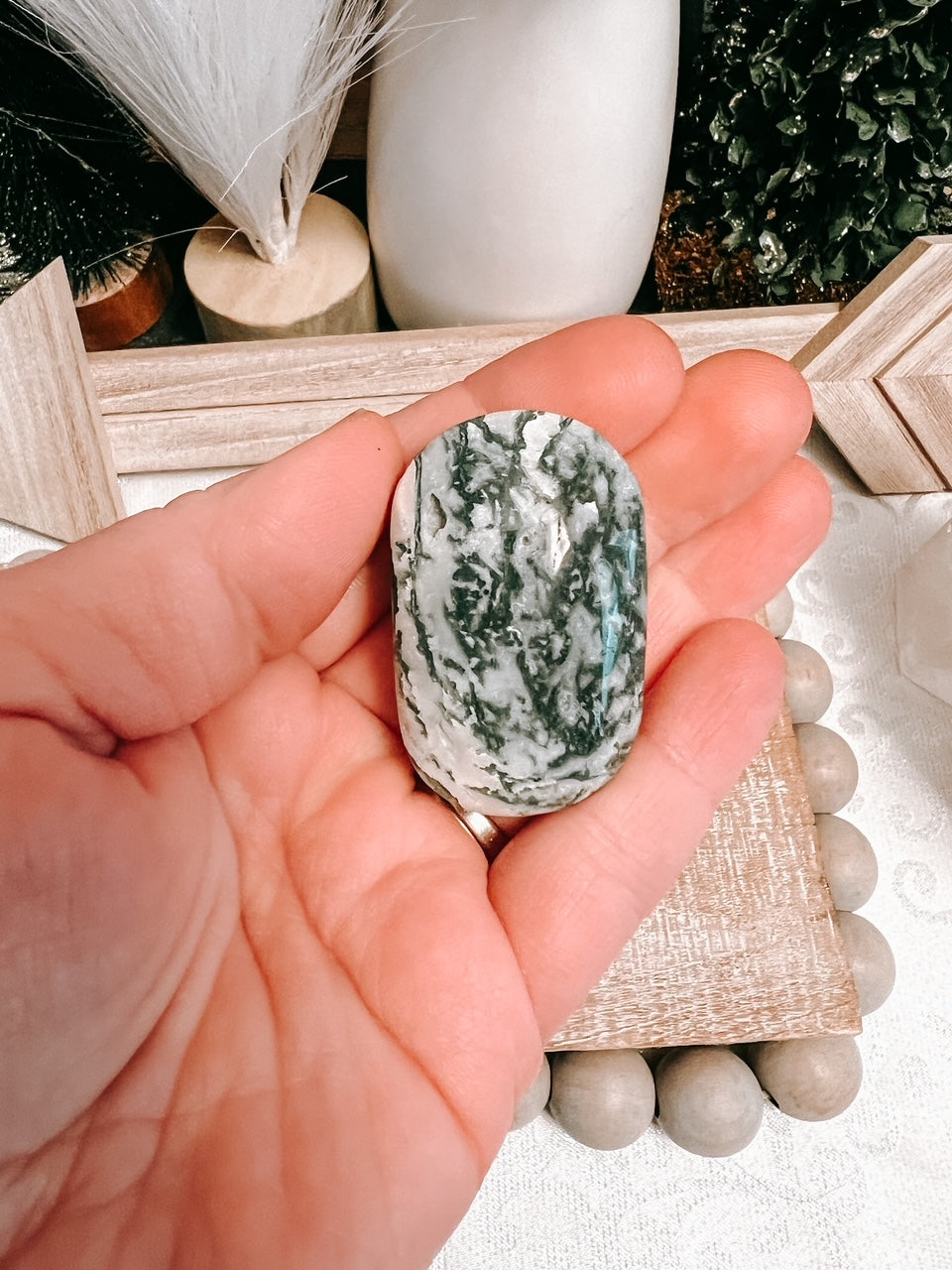 Intuitively Chosen Moss Agate Palm Stone - small