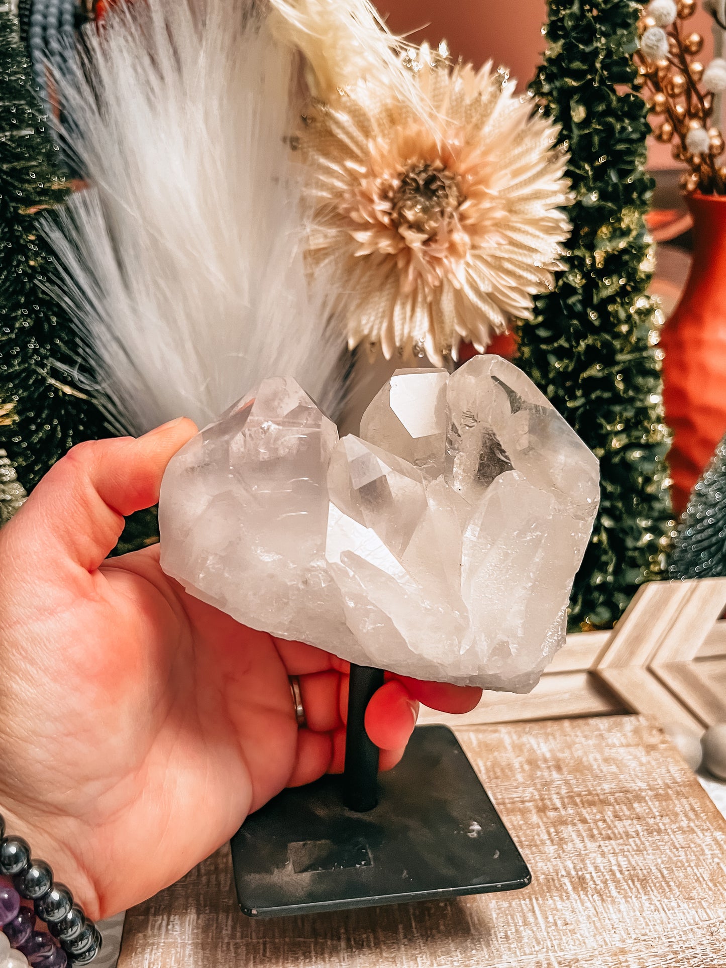 Medium Clear Quartz Cluster on Stand