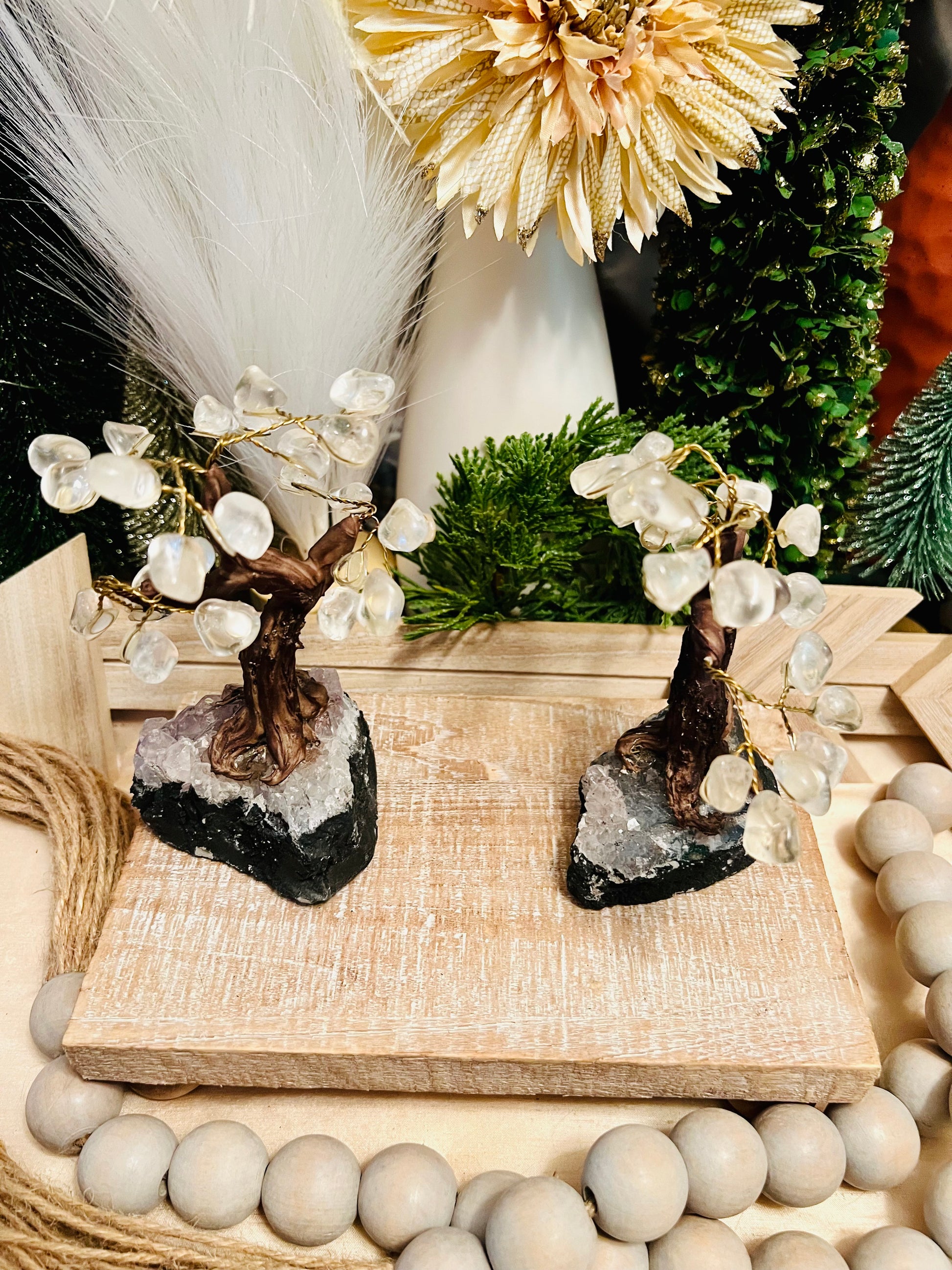 quartz bonsai tree Intuitively Chosen Clear Quartz Bonsai Tree on Amethyst Base – Wild Arrow LLC