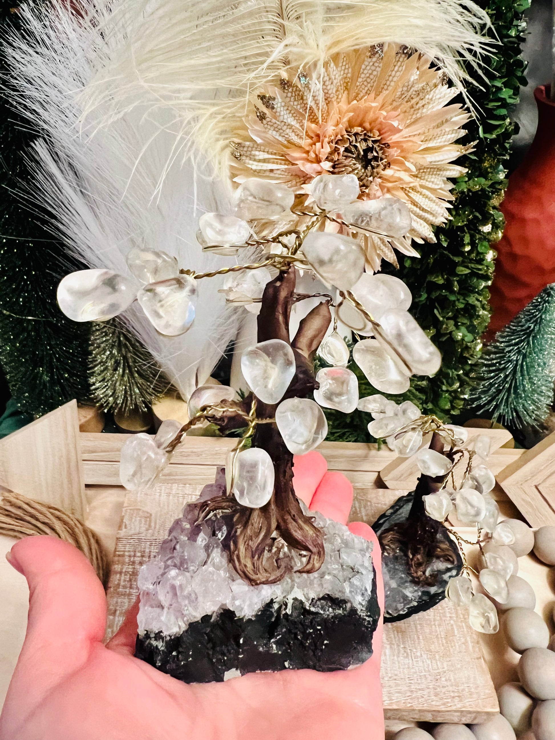 quartz bonsai tree Intuitively Chosen Clear Quartz Bonsai Tree on Amethyst Base – Wild Arrow LLC