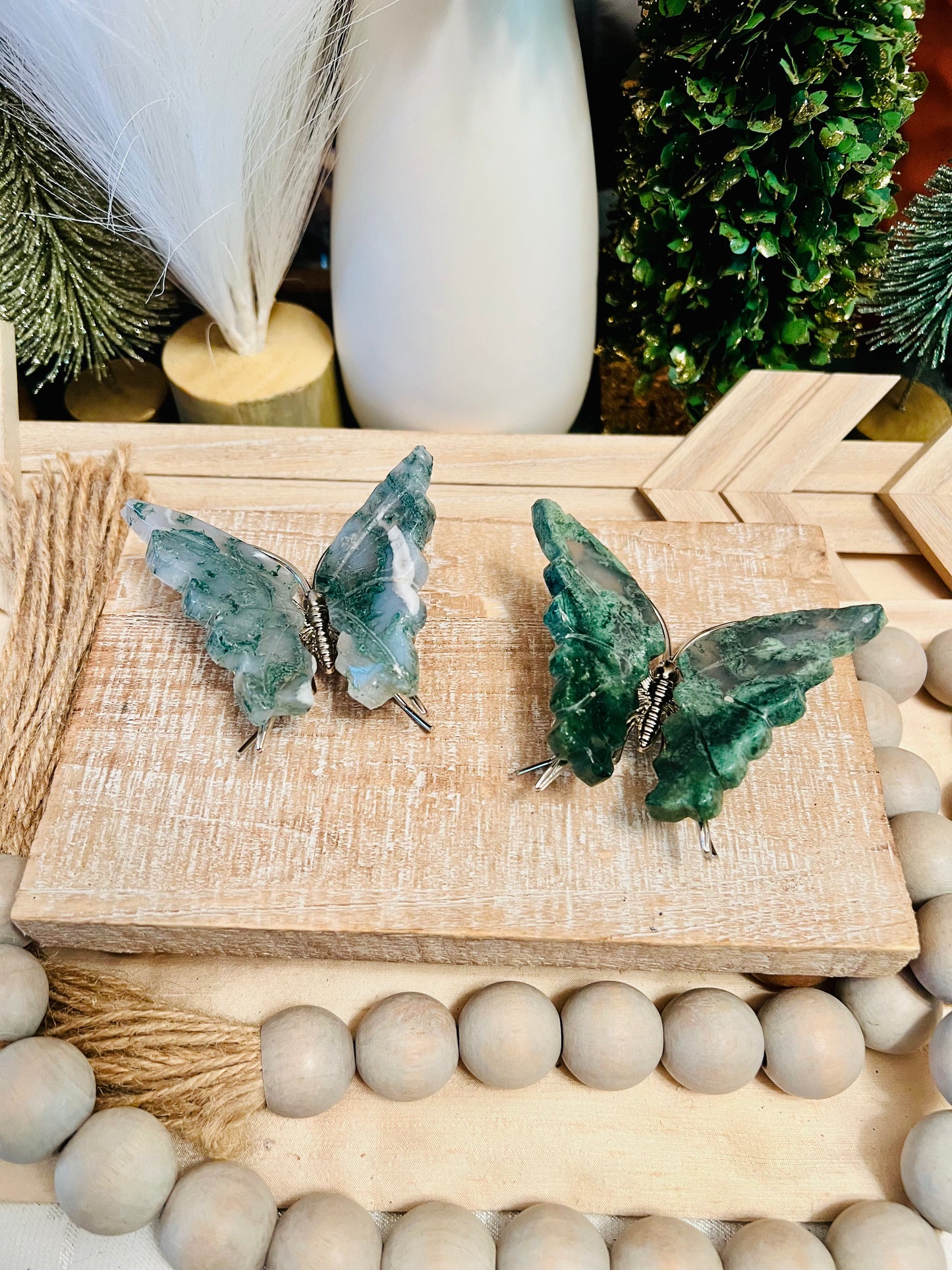 Intuitively Chosen Moss Agate Butterfly - Silver