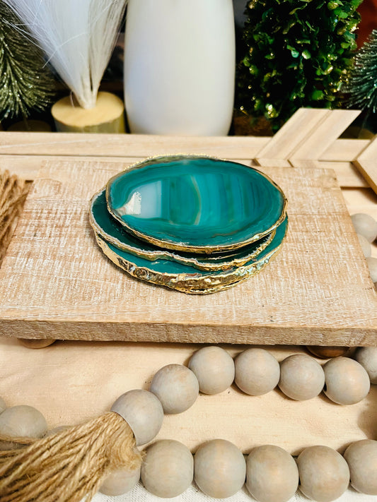 Green Agate Coaster Set - Gold Edge (Set of 4)