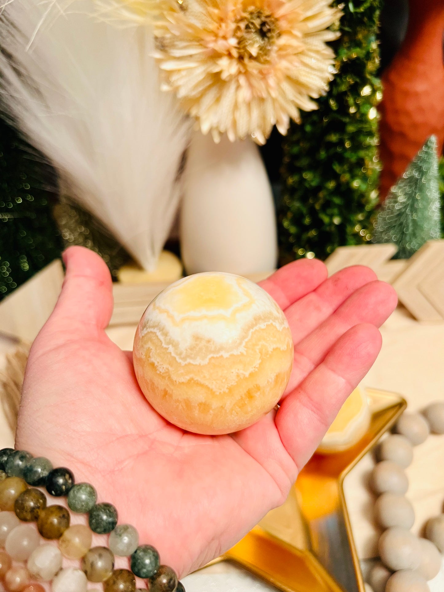 Intuitively Chosen Orange Calcite Sphere