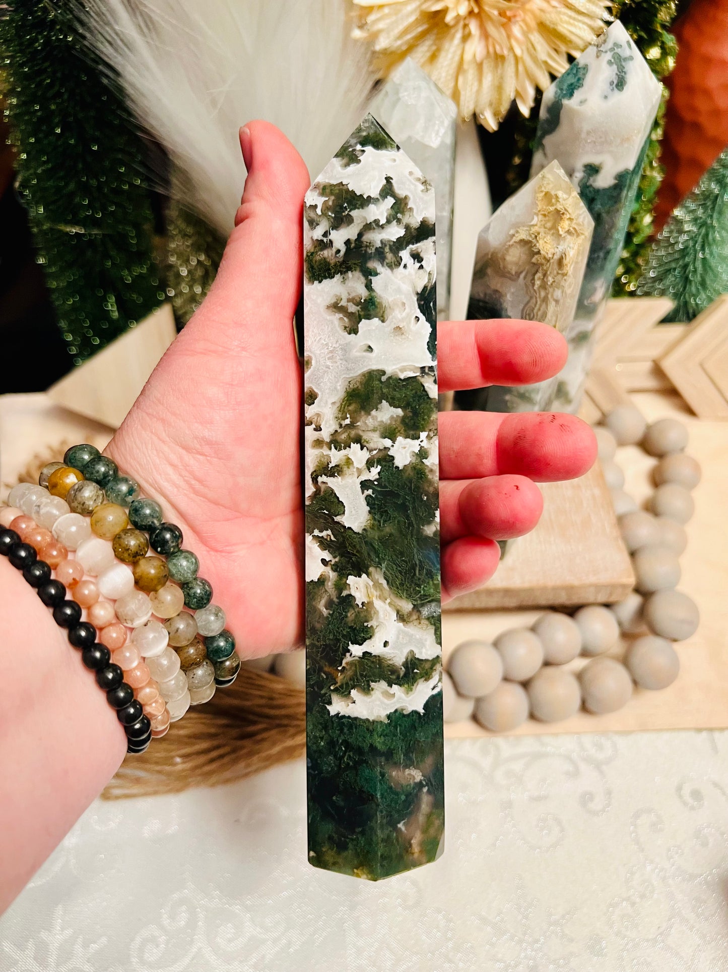 Intuitively Chosen Moss Agate Tower 6-8"