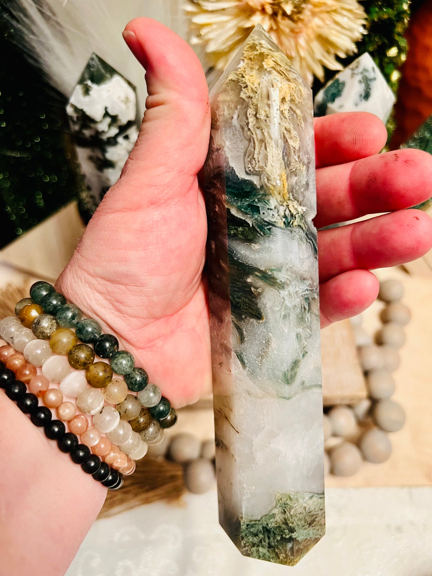 Intuitively Chosen Moss Agate Tower 6-8"