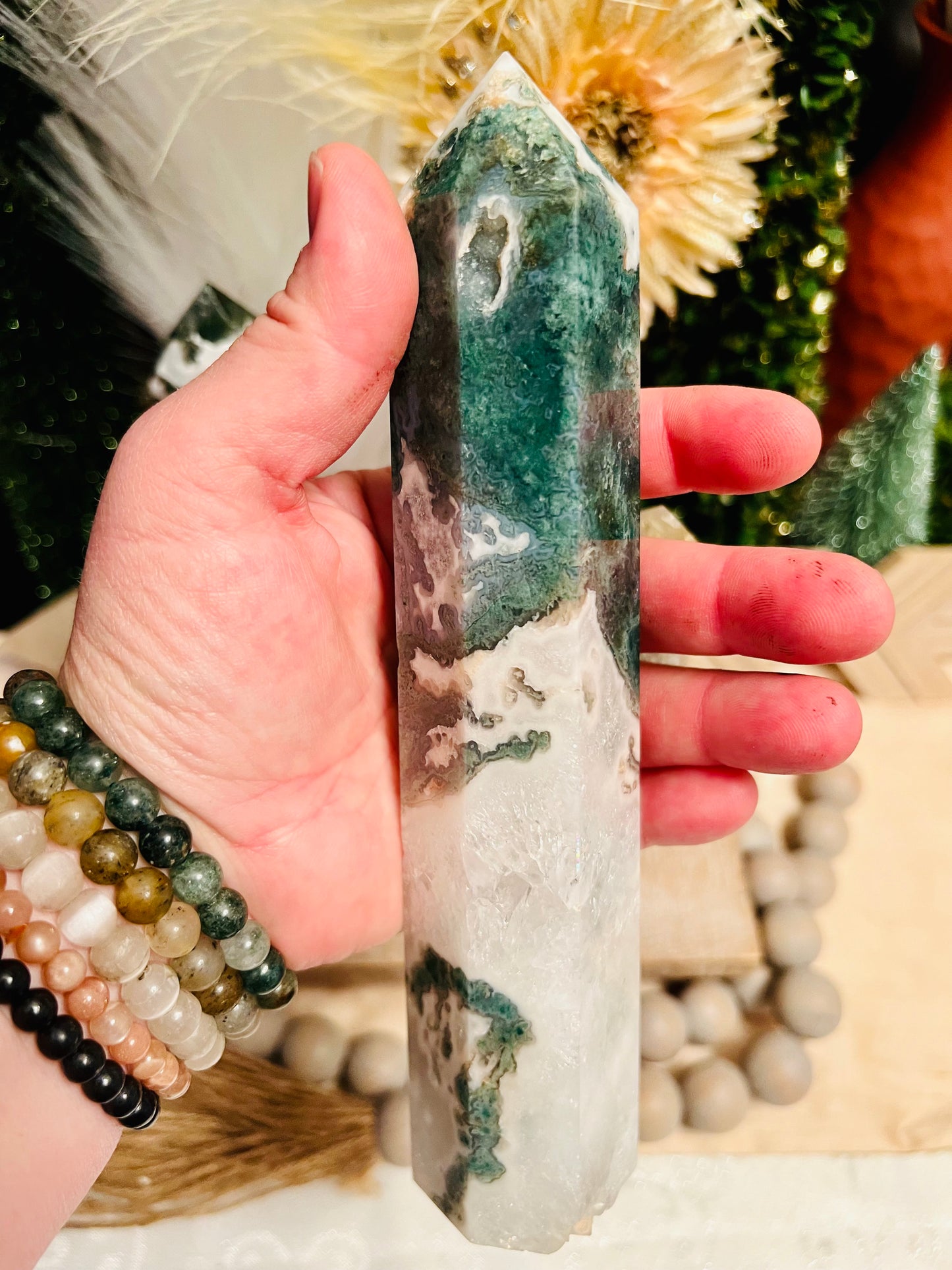 Intuitively Chosen Moss Agate Tower 6-8"