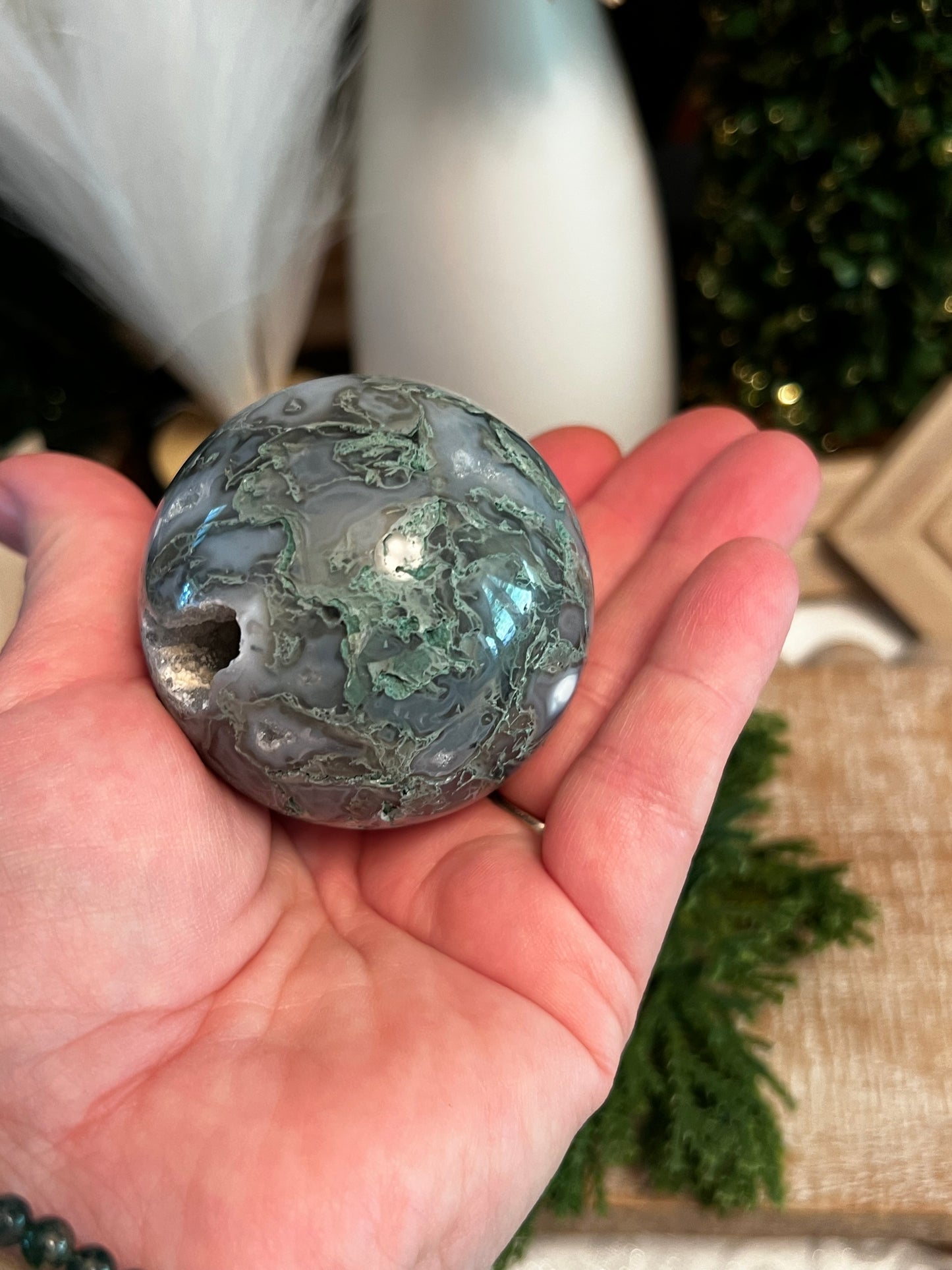 Intuitively Chosen Moss Agate Sphere