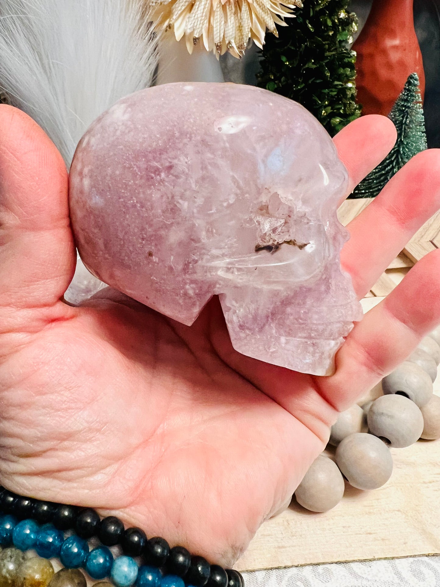 Intuitively Chosen Pink and Purple Amethyst Skull with Flower Agate