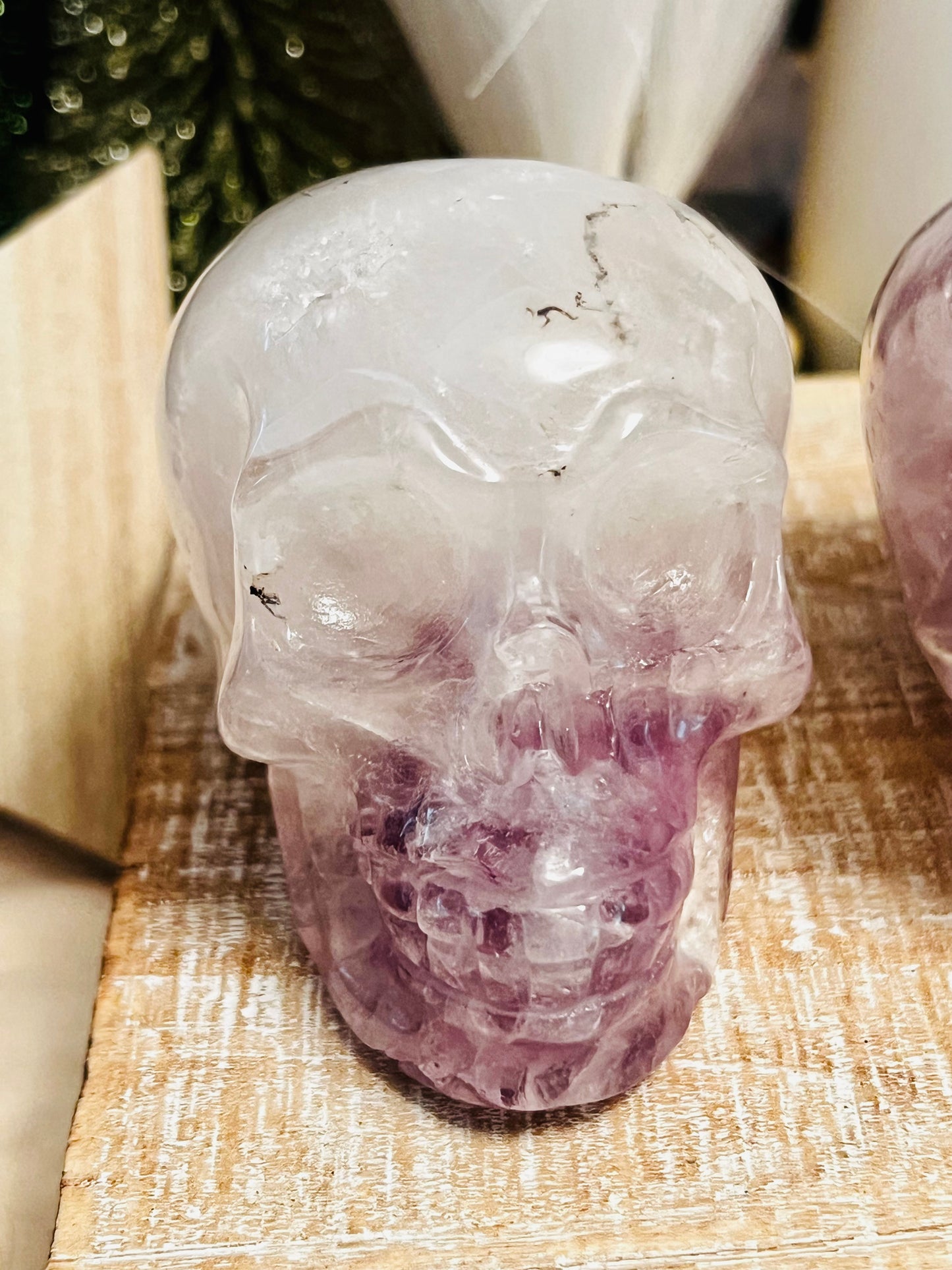 Intuitively Chosen Pink and Purple Amethyst Skull with Flower Agate